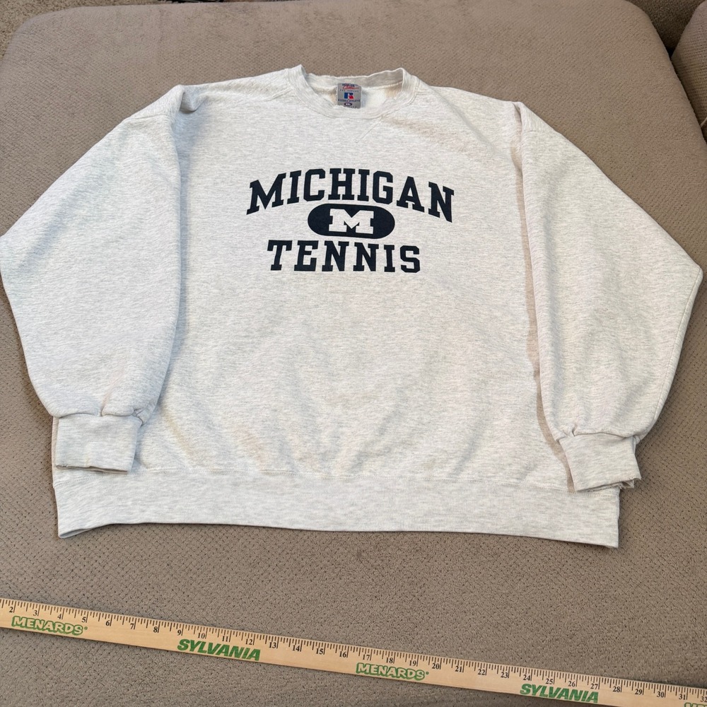 Vintage 1990s Russell Athletic Michigan Tennis Sweatshirt Heather Grey XXL XL